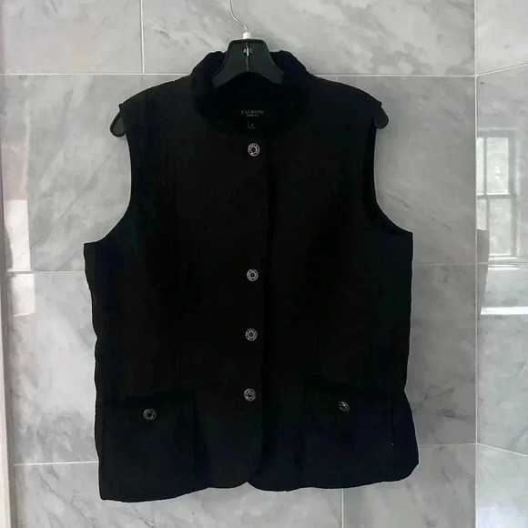 Talbots Womens Black Quilted Button Down Vest Jacket Size Medium - Picture 1 of 8